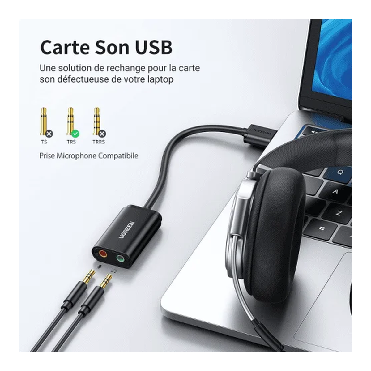 Ugreen Adaptateur USB-A to Port Jack audio 3,5mm